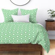 Serene Sunshine- 39 Grass Green on white- Art Deco Wallpaper- Geometric Minimalist Monochromatic Scalloped Suns- Petal Cotton Solids Coordinate- Medium- Bright Kelly Green- Dopamine Christmas