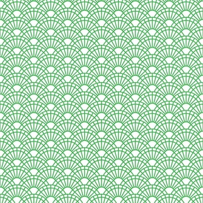 Serene Sunshine- 39 Grass Green on white- Art Deco Wallpaper- Geometric Minimalist Monochromatic Scalloped Suns- Petal Cotton Solids Coordinate- Mini- Bright Kelly Green- Dopamine Christmas