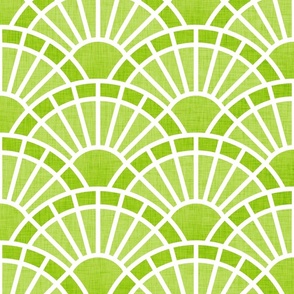 Serene Sunshine- 40 Lime Green- Art Deco Wallpaper- Geometric Minimalist Monochromatic Scalloped Suns- Petal Cotton Solids Coordinate- Large- Light Bright Pastel Green- Dopamine Christmas