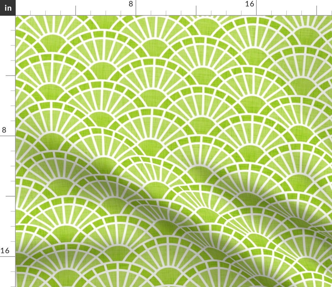 Serene Sunshine- 40 Lime Green- Art Deco Wallpaper- Geometric Minimalist Monochromatic Scalloped Suns- Petal Cotton Solids Coordinate- Small- Light Bright Pastel Green- Dopamine Christmas