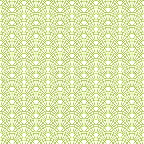 Serene Sunshine- 40 Lime Green on White- Art Deco Wallpaper- Geometric Minimalist Monochromatic Scalloped Suns- Petal Cotton Solids Coordinate- Mini- Light Bright Pastel Green- Dopamine Christmas