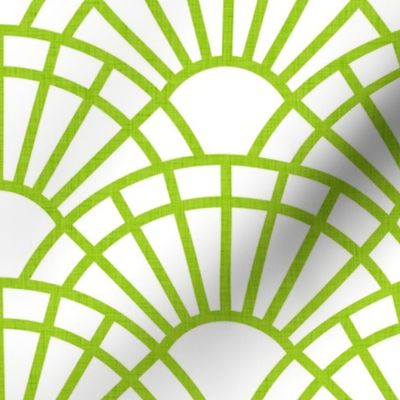 Serene Sunshine- 40 Lime Green on White- Art Deco Wallpaper- Geometric Minimalist Monochromatic Scalloped Suns- Petal Cotton Solids Coordinate-Medium- Dopamine Christmas