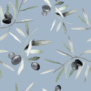 Olive grove: a rustic and elegant watercolor pattern in blue large