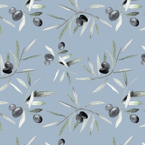 Olive grove: a rustic and elegant watercolor pattern in blue medium