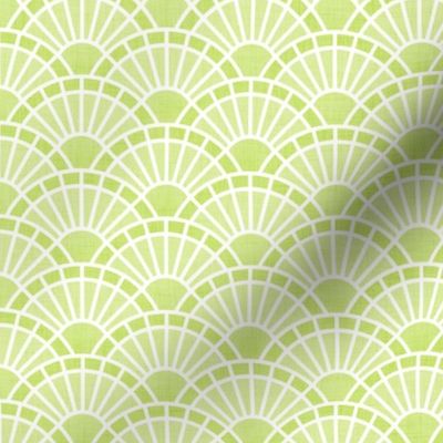 Serene Sunshine- 41 Honeydew Green- Art Deco Wallpaper- Geometric Minimalist Monochromatic Scalloped Suns- Petal Cotton Solids Coordinate- sMini- Light Bright Pastel Green- Spring Baby
