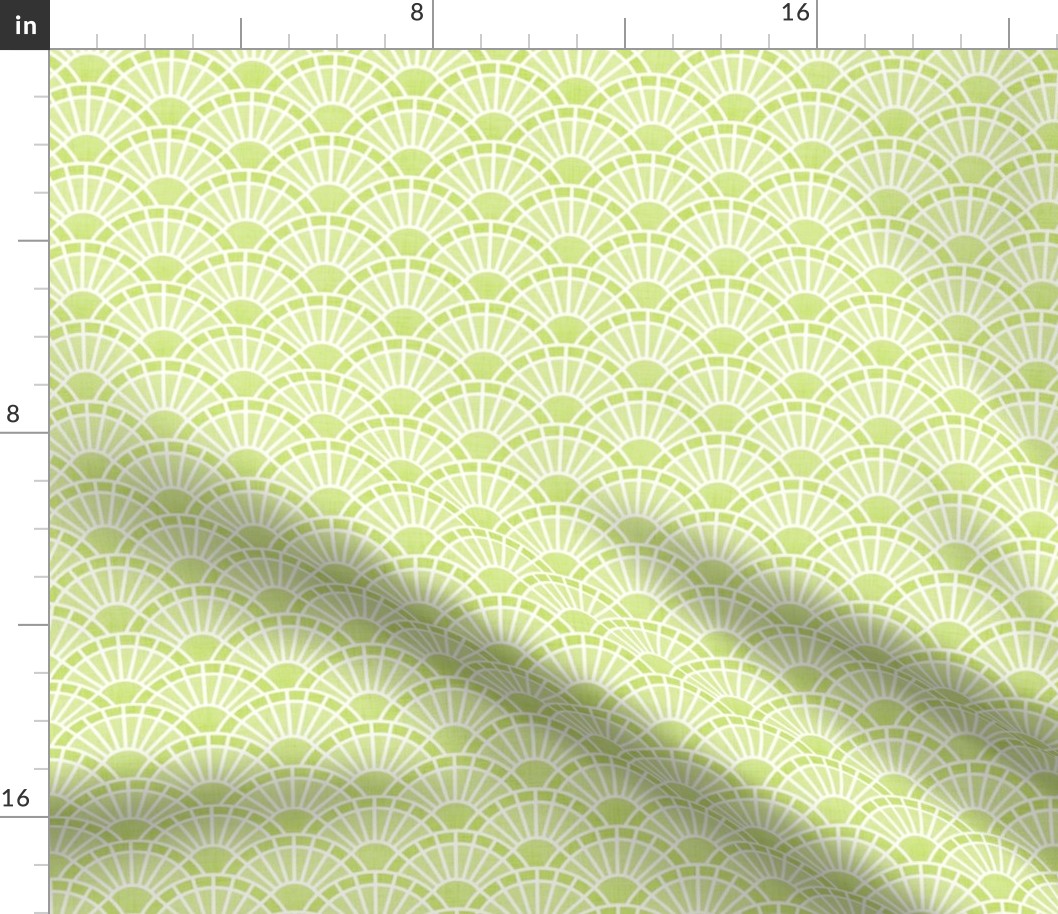 Serene Sunshine- 41 Honeydew Green- Art Deco Wallpaper- Geometric Minimalist Monochromatic Scalloped Suns- Petal Cotton Solids Coordinate- sMini- Light Bright Pastel Green- Spring Baby