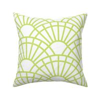 Serene Sunshine- 41 Honeydew Green on White- Art Deco Wallpaper- Geometric Minimalist Monochromatic Scalloped Suns- Petal Cotton Solids Coordinate- Large- Light Bright Pastel Green- Spring Baby