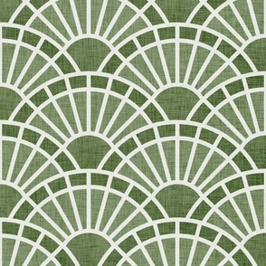 Serene Sunshine- 42 Sage- Art Deco Wallpaper- Geometric Minimalist Monochromatic Scalloped Suns- Petal Cotton Solids Coordinate- Large- Earthy Green- Olive- Moss- Neutral Green