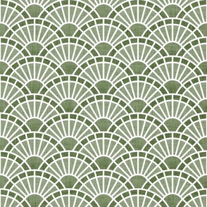 Serene Sunshine- 42 Sage- Art Deco Wallpaper- Geometric Minimalist Monochromatic Scalloped Suns- Petal Cotton Solids Coordinate- Small- Earthy Green- Olive- Moss- Neutral Green