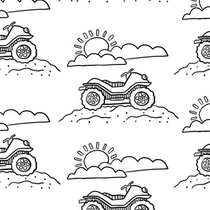 Black and White 4 Wheeler Coloring Fabric