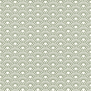 Serene Sunshine- 42 Sage on Off White- Art Deco Wallpaper- Geometric Minimalist Monochromatic Scalloped Suns- Petal Cotton Solids Coordinate- sMini- Earthy Green- Olive- Moss- Neutral Green