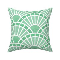 Serene Sunshine- 43 Jade- Art Deco Wallpaper- Geometric Minimalist Monochromatic Scalloped Suns- Petal Cotton Solids Coordinate- Large- Pastel Mint Green