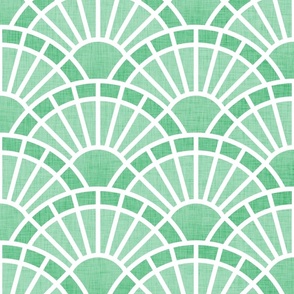 Serene Sunshine- 43 Jade- Art Deco Wallpaper- Geometric Minimalist Monochromatic Scalloped Suns- Petal Cotton Solids Coordinate- Large- Pastel Mint Green