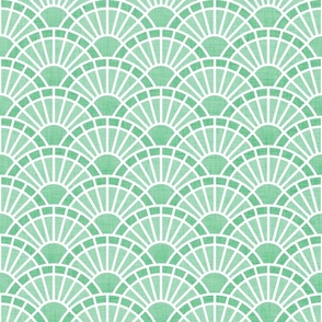 Serene Sunshine- 43 Jade- Art Deco Wallpaper- Geometric Minimalist Monochromatic Scalloped Suns- Petal Cotton Solids Coordinate- Small- Pastel Mint Green