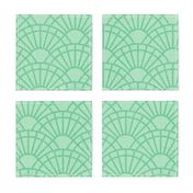 Serene Sunshine- 43 Jade on Pastel Mint- Art Deco Wallpaper- Geometric Minimalist Monochromatic Scalloped Suns- Petal Cotton Solids Coordinate- Medium- Pastel Mint Green