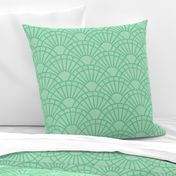 Serene Sunshine- 43 Jade on Pastel Mint- Art Deco Wallpaper- Geometric Minimalist Monochromatic Scalloped Suns- Petal Cotton Solids Coordinate- Medium- Pastel Mint Green