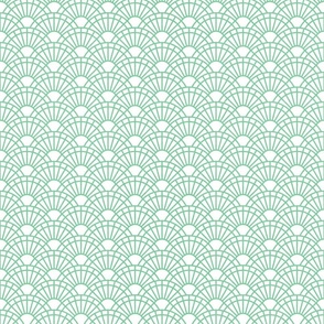 Serene Sunshine- 43 Jade on White- Art Deco Wallpaper- Geometric Minimalist Monochromatic Scalloped Suns- Petal Cotton Solids Coordinate- sMini- Pastel Mint Green