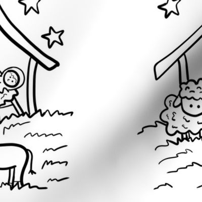 Black and White Christmas Nativity Coloring Fabric