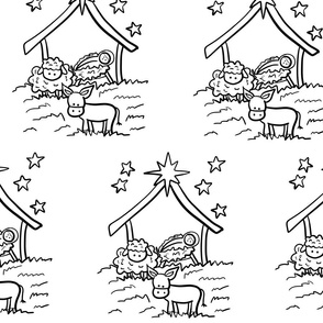 Black and White Christmas Nativity Coloring Fabric