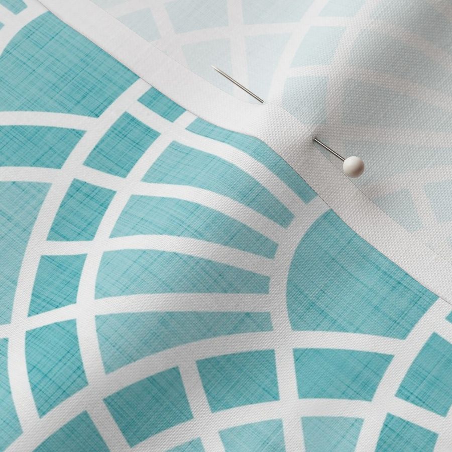 Serene Sunshine- 45 Pool- Art Deco Wallpaper- Geometric Minimalist Monochromatic Scalloped Suns- Petal Cotton Solids Coordinate- Small- Pastel Turquoise Blue- Summer