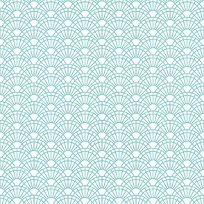 Serene Sunshine- 45 Pool on White- Art Deco Wallpaper- Geometric Minimalist Monochromatic Scalloped Suns- Petal Cotton Solids Coordinate- sMini- Pastel Turquoise Blue- Summer