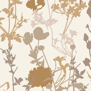 Whimsical Magical Flower Field with Botanical Flowers in Blush Pink Mustard Yellow Beige Taupe Ochre on Ivory Ecru Off-White in Floral Farmhouse, Boho Country Home, Romantic Cottage Chic for Garden Tablecloth, Kitchen Wallpaper, Romantic Fabric