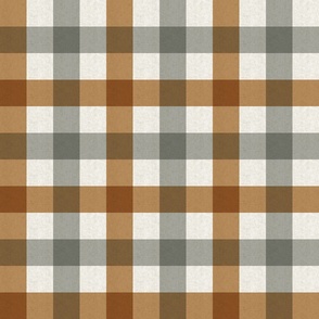 Small scale rustic plaid check in earthy warm ochre brown and dusty blue with a vintage linen texture 