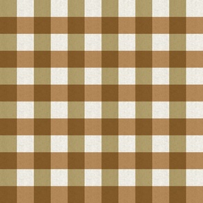 Small scale rustic plaid check in earthy warm ochre brown and light olive with a vintage linen texture 