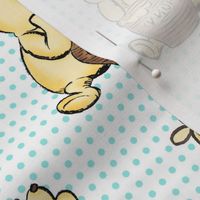 Bigger Scale Classic Pooh Hunny and Bees Bright Aqua Blue Dots on White