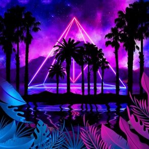 Neon palms landscape: Pyramid — synthwave, aesthetic, retrowave