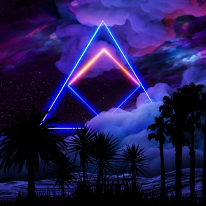 Neon palms landscape: Triangle - synthwave, vaporwave, cyberpunk