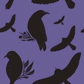 Moody Raven Block Print in Black and Purple Small