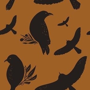 Moody Raven Block Print in Black and Rust Small