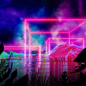Neon palms landscape: Cube - synthwave, vaporwave, cyberpunk