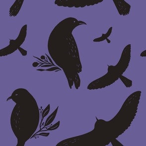 Moody Raven Block Print in Black and Purple Medium