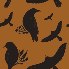 Moody Raven Block Print in Black and Rust Medium