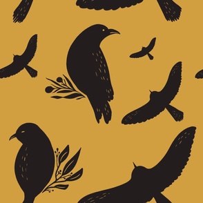 Moody Raven Block Print in Black and Mustard Large