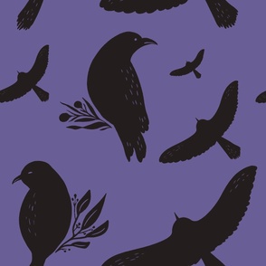 Moody Raven Block Print in Black and Purple Large