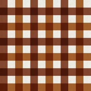 Small scale rustic plaid check in earthy warm rust and chestnut brown with a vintage linen texture 