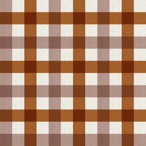 Small scale rustic plaid check in earthy warm rust brown and plum with a vintage linen texture 