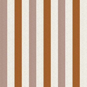 Small scale rustic stripe in earthy warm rust brown and plum with a vintage linen texture 