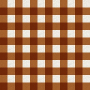 Small scale rustic plaid check in earthy warm rust brown with a vintage linen texture 