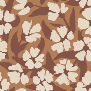 Neutral Beige Flowers on Brown Backgound