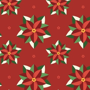 Geometric Poinsettias on Red - Christmas - Holiday - Red Green - Geometric Poinsettia Christmas Collection