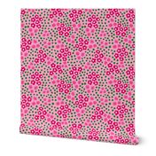 Ditsy Pink Flowers with Green Polka Dots 