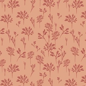 Small - Delicate Ditsy Monochrome Botanical silhouettes - Apricot pink