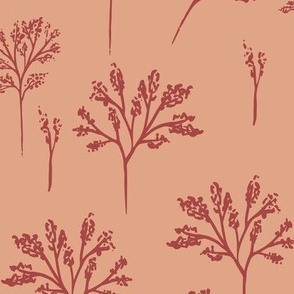 Large - Delicate Ditsy Monochrome Botanical silhouettes - Apricot Pink