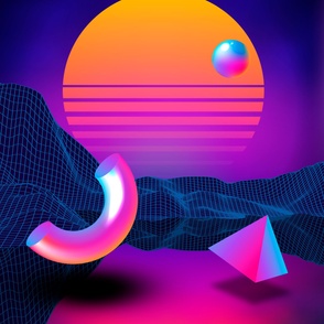 Neon sunset, geometric figures - synthwave, vaporwave, cyberpunk