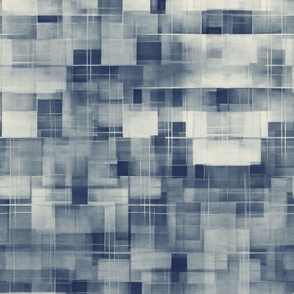 Shadows and Reflections Deconstructed Plaid Abstract in Indigo and Cream