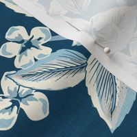 Cherry Flowers - Large - Blue - Linen Texture - French Country Kitchen